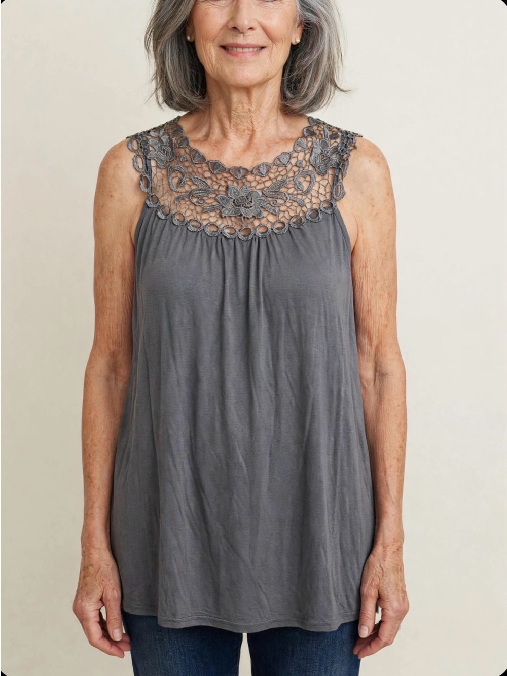 Simply Irresistible Gray Crochet Yoke Tank Chemise